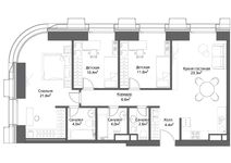 Планировка 3-комнатной квартиры, 88 м2
