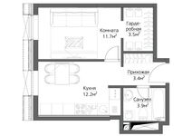 Планировка 1-комнатной квартиры, 34 м2