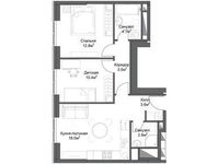 Планировка 2-комнатной квартиры, 58 м2