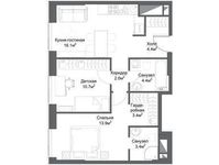 Планировка 2-комнатной квартиры, 60,7 м2