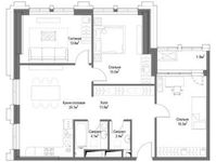 Планировка 3-комнатной квартиры, 89,7 м2
