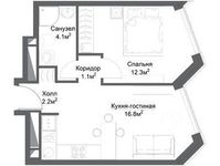 Планировка 1-комнатной квартиры, 36,45 м2