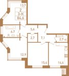 Планировка 3-комнатной квартиры, 85,3 м2