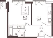 Планировка 1-комнатной квартиры, 39,1 м2