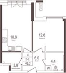 Планировка 1-комнатной квартиры, 46,1 м2