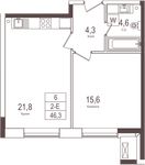 Планировка 1-комнатной квартиры, 46,3 м2