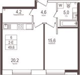Планировка 1-комнатной квартиры, 49,6 м2