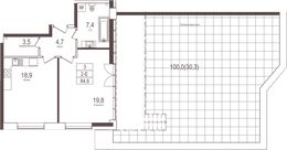 Планировка 2-комнатной квартиры, 84,6 м2