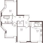 Планировка 3-комнатной квартиры, 84,9 м2