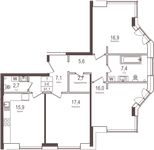 Планировка 3-комнатной квартиры, 91,2 м2