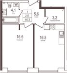 Планировка 1-комнатной квартиры, 46,3 м2