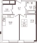 Планировка 1-комнатной квартиры, 52,5 м2