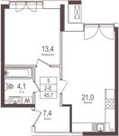 Планировка 1-комнатной квартиры, 45,7 м2