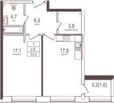 Планировка 1-комнатной квартиры, 53,2 м2