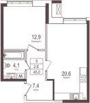 Планировка 1-комнатной квартиры, 45 м2