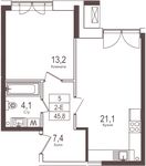 Планировка 1-комнатной квартиры, 45,8 м2