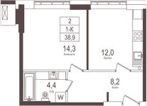 Планировка 1-комнатной квартиры, 38,9 м2