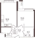Планировка 1-комнатной квартиры, 45,6 м2