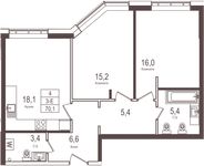 Планировка 2-комнатной квартиры, 70,1 м2