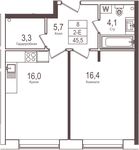 Планировка 1-комнатной квартиры, 46,3 м2