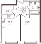 Планировка 1-комнатной квартиры, 46,4 м2