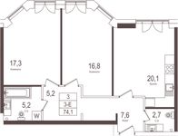 Планировка 2-комнатной квартиры, 73,8 м2