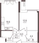 Планировка 1-комнатной квартиры, 46,3 м2