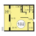 Планировка 1-комнатной квартиры, 52,6 м2