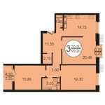 Планировка 3-комнатной квартиры, 95,2 м2