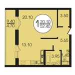 Планировка 1-комнатной квартиры, 52,8 м2