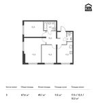 Планировка 3-комнатной квартиры, 67,6 м2