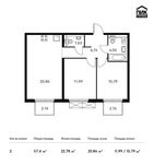 Планировка 2-комнатной квартиры, 57,4 м2