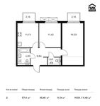 Планировка 2-комнатной квартиры, 57,4 м2