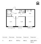 Планировка 3-комнатной квартиры, 62,1 м2