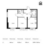 Планировка 2-комнатной квартиры, 56,6 м2