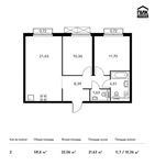 Планировка 2-комнатной квартиры, 58,6 м2
