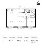 Планировка 3-комнатной квартиры, 58,2 м2