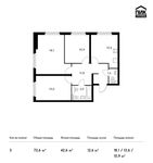 Планировка 3-комнатной квартиры, 72,6 м2
